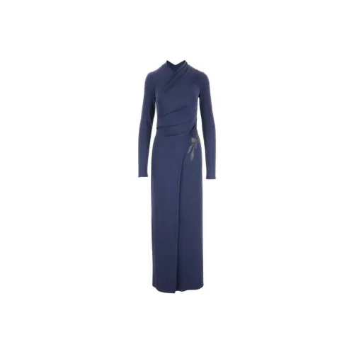 GIORGIO ARMANI Длинное платье с длинными рукавами женское синее