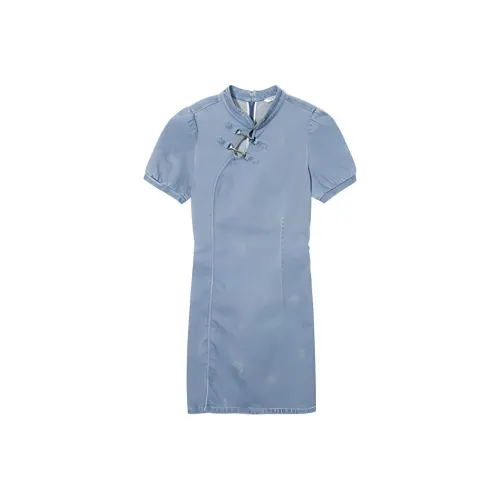 Hotwind Короткий рукав Платье Женское Синий