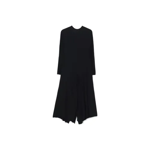 Yohji Yamamoto Черные Женские Длинные Платья с Длинными Рукавами