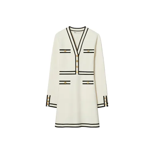 TORY BURCH Длинное платье с длинными рукавами цвет слоновая кость женское