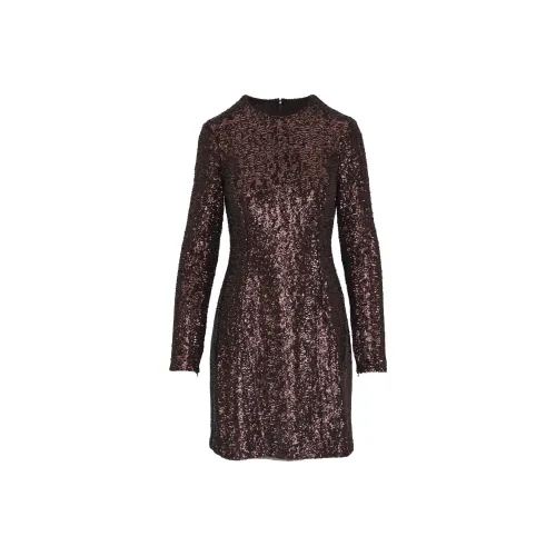 MICHAEL KORS FW24 Длинное платье с длинными рукавами женское шоколадного цвета