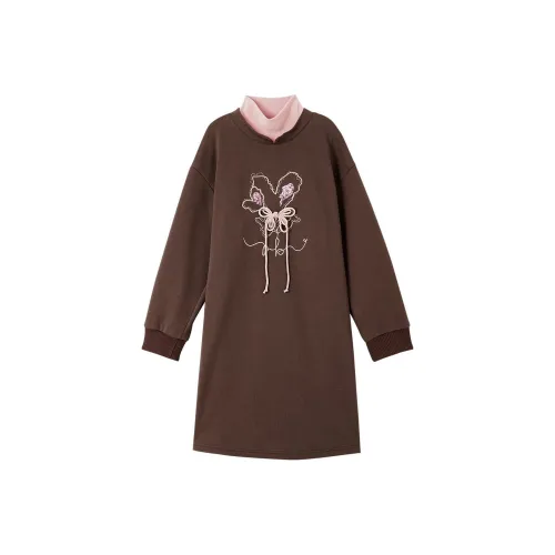 OUNIXUE Кофе Женские Длинные Платья с Рукавами