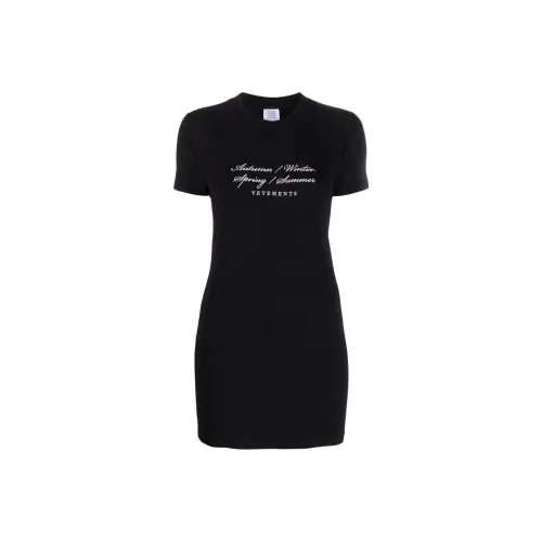 Vetements Черное Женское Короткое Платье с Рукавами