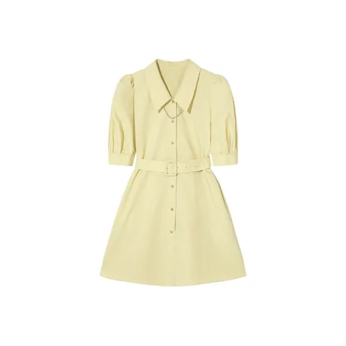 Pit Короткий рукав Платье Женское Желтый Зеленый