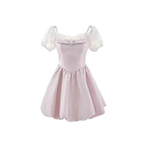 JOSR Короткий рукав Платье Женское Розовое