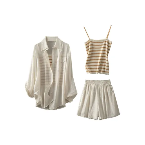 Cypress House Повседневный костюм женский бежевый + хаки полосы