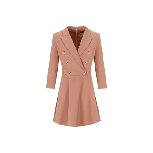 Elisabetta Franchi SS24 Длинное платье с длинными рукавами женское телесный цвет розовый