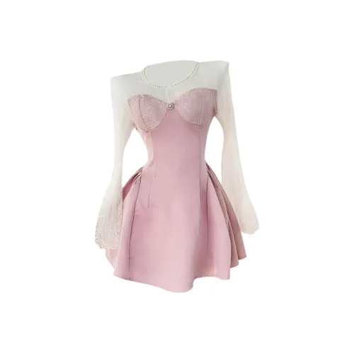 KKX Длинное платье с длинными рукавами женское розовое