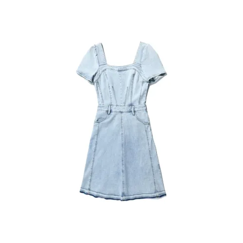 ABLE JEANS Короткий рукав Платье Женское Выстиранное Светлый Индиго