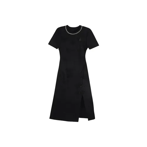 TCH Короткий рукав Платье Женское Черное