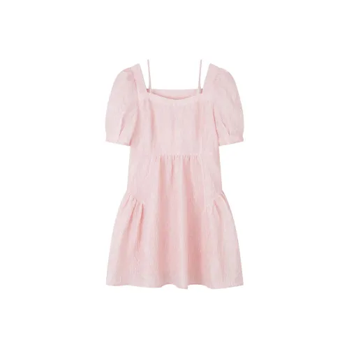 H'S Короткий рукав платье женское туманно-розовое
