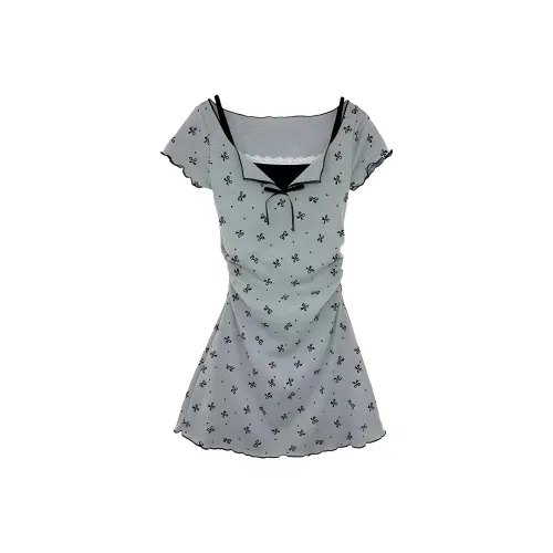 CANTALOVE Короткое платье с короткими рукавами женское серое