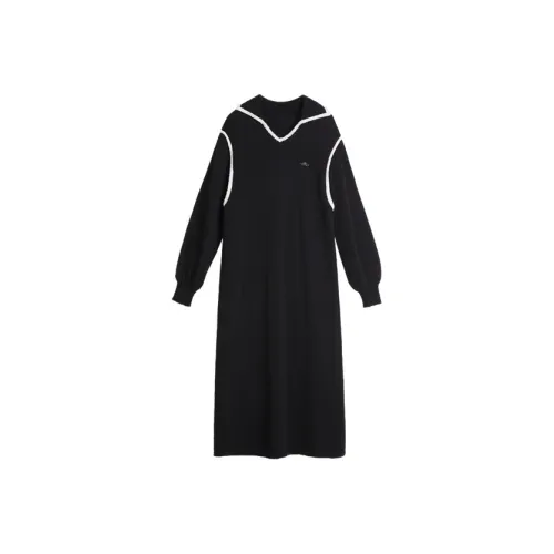 ELLE Длинное платье с длинными рукавами женское черное