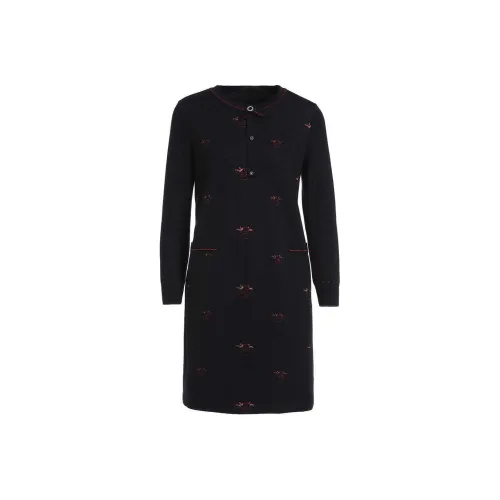 QIAOWANNI Red Cow Print Женское Длинное Платье с Длинным Рукавом