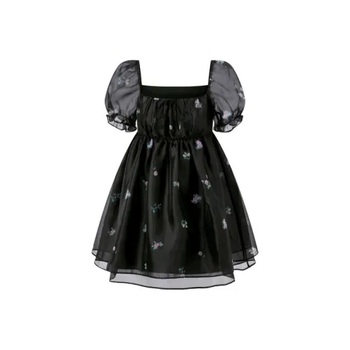 LEDIN Короткий рукав Платье Женское Черное Белое с принтом