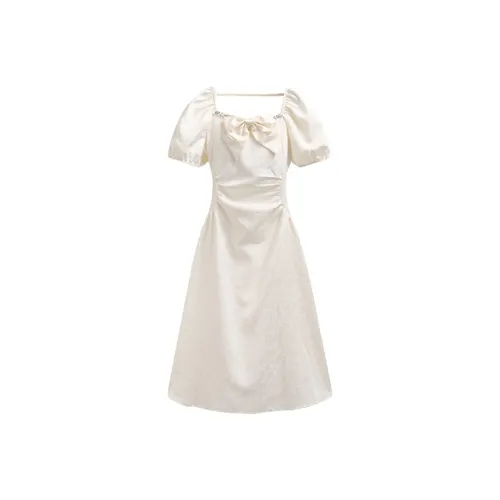 MOPB Короткий рукав Платье Женское Экрю