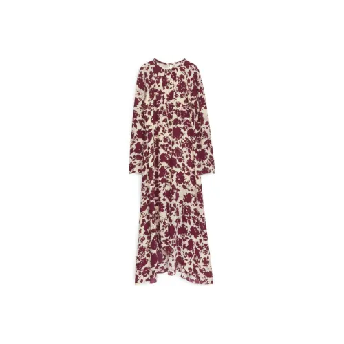 ARKET Длинное платье с длинными рукавами женское экрю бордовый