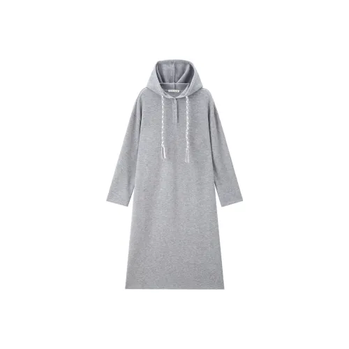 Giordano Длинное платье с длинными рукавами женское светло-пшеничный серый