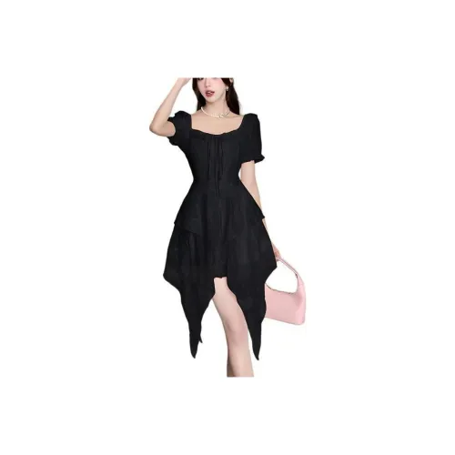 Mochahome Короткий рукав Платье Женское Черное