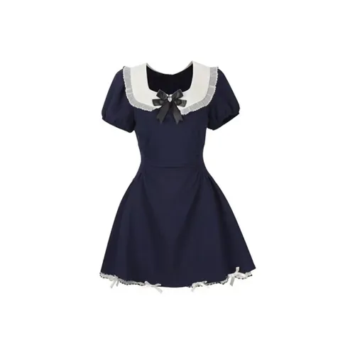 SYEEE WITH U Короткий рукав Платье Женское Темно-синий Платье