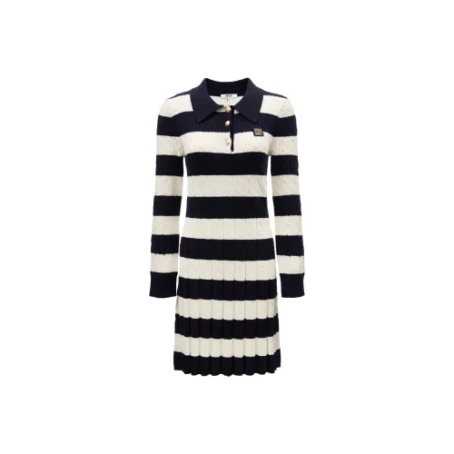 ONLY Длинное платье с длинными рукавами женское темно-синий белый полосы