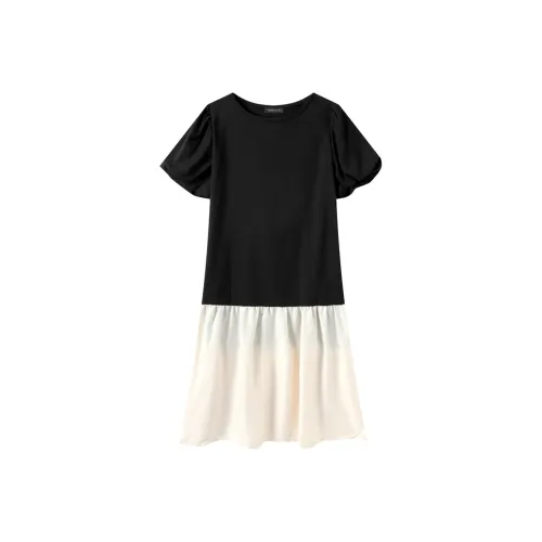 EIDOLON GRAIN Короткий рукав Платье Женское Черно-белое