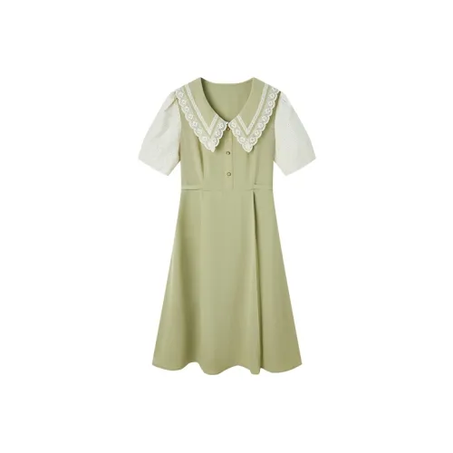 Pit Короткий рукав Платье Женское Желтый Зеленый