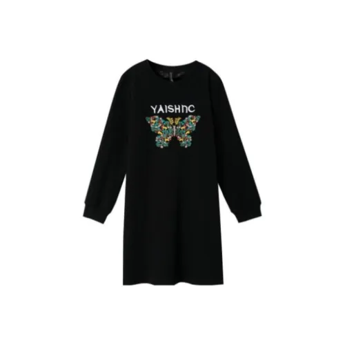 OUNIXUE Черное Женское Длинное Платье с Рукавами