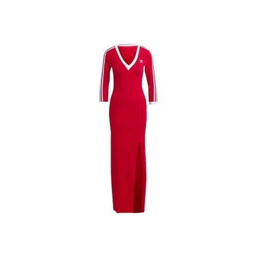 Adidas Originals 3 Stripes Red Женские Короткие Платья с Рукавами