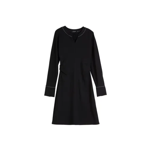 ELLE Длинное платье с длинными рукавами женское черное