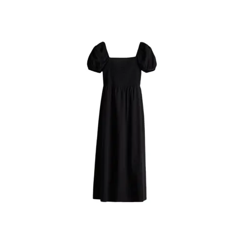 H&M Черное Женское Короткое Платье с Рукавами