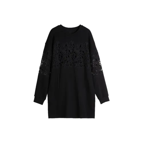 ELLE Длинное платье с длинными рукавами женское черное