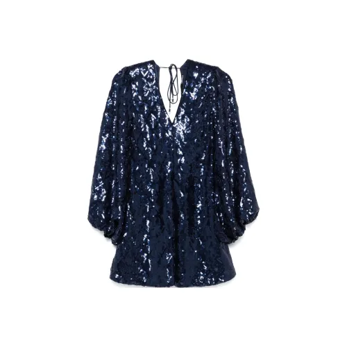 Rotate Длинное платье с длинными рукавами женское морской синий