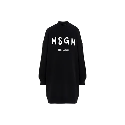 MSGM Черное Женское Длинное Платье с Рукавами