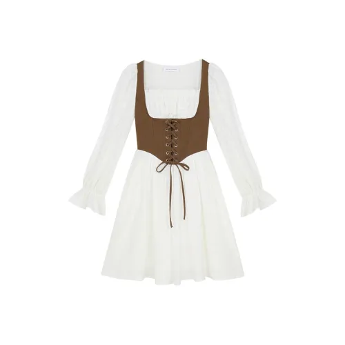 VEGA CHANG Винтажный белый Женские Длинные Платья с рукавами