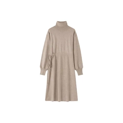 XWI Длинное платье с длинными рукавами женское бежевый цвет верблюжий