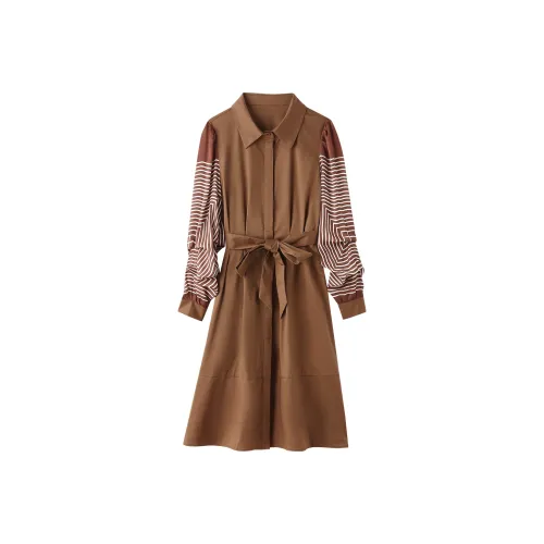 H YXIANG Шоколад Женские Длинные Платья с Рукавами