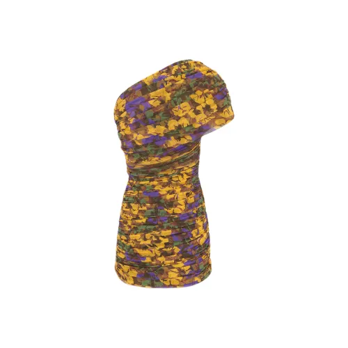 SAINT LAURENT Ручная работа Одно плечо Платье В цветочном туле Без рукавов Женское Многоцветное