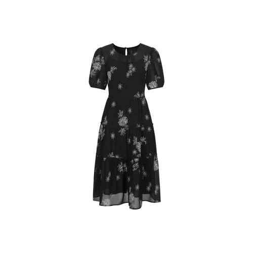 JZ. ANNAKRO Короткий рукав Платье Женское Цветочное Черное