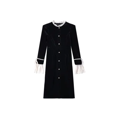 ZCDECO Длинное платье с длинным рукавом женское черное