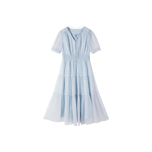 XIANGYING Blue Женские Короткие Платья с Рукавами