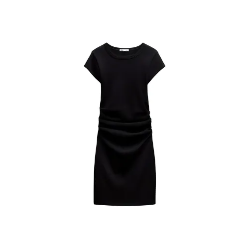 ZARA Черное Женское Короткое Платье с Рукавами