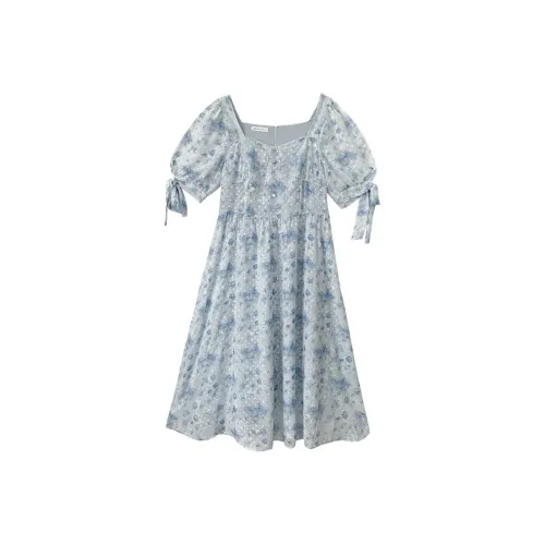 WUPODAMANVZHUANG Короткий рукав Платье Женское Росовый Синий