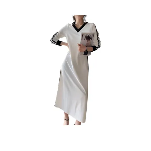 NANING9 Длинное платье с длинными рукавами женское белое