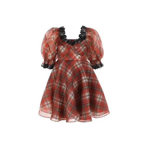 Selkie Коллекция Короткий рукав Платье Женское Простая любовь Классический Клетка с принтом