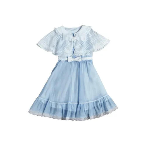 LALAJK Короткое платье с короткими рукавами женское светло-синее