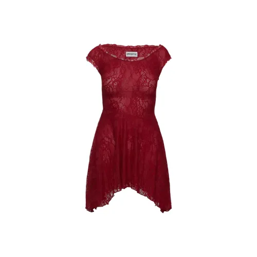 PRINCESS POLLY La Dolce Vita Кружевной Мини Платье Короткий Рукав Женское Красное Красное