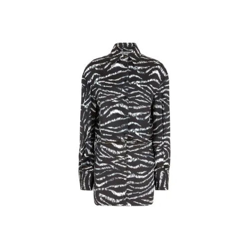 The Attico SS25 Длинное платье с длинными рукавами женское черное белое