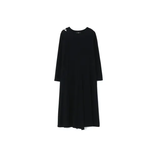Yohji Yamamoto Черные Женские Длинные Платья с Длинными Рукавами