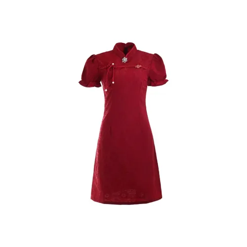 MITX Короткий рукав Платье Женское Красное